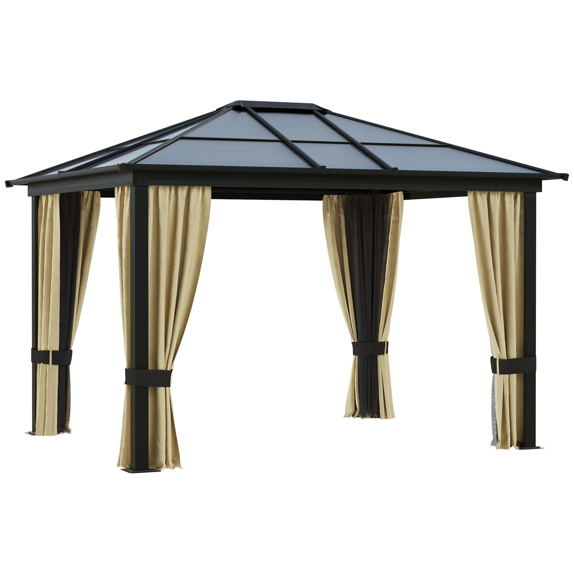 Hardtop Aluminum Patio Gazebo with Polycarbonate Roof, Netting & Curtains – 10 x 12 ft Hardtop Aluminum Patio Gazebo with Polycarbonate Roof, Netting & Curtains – 10 x 12 ft
